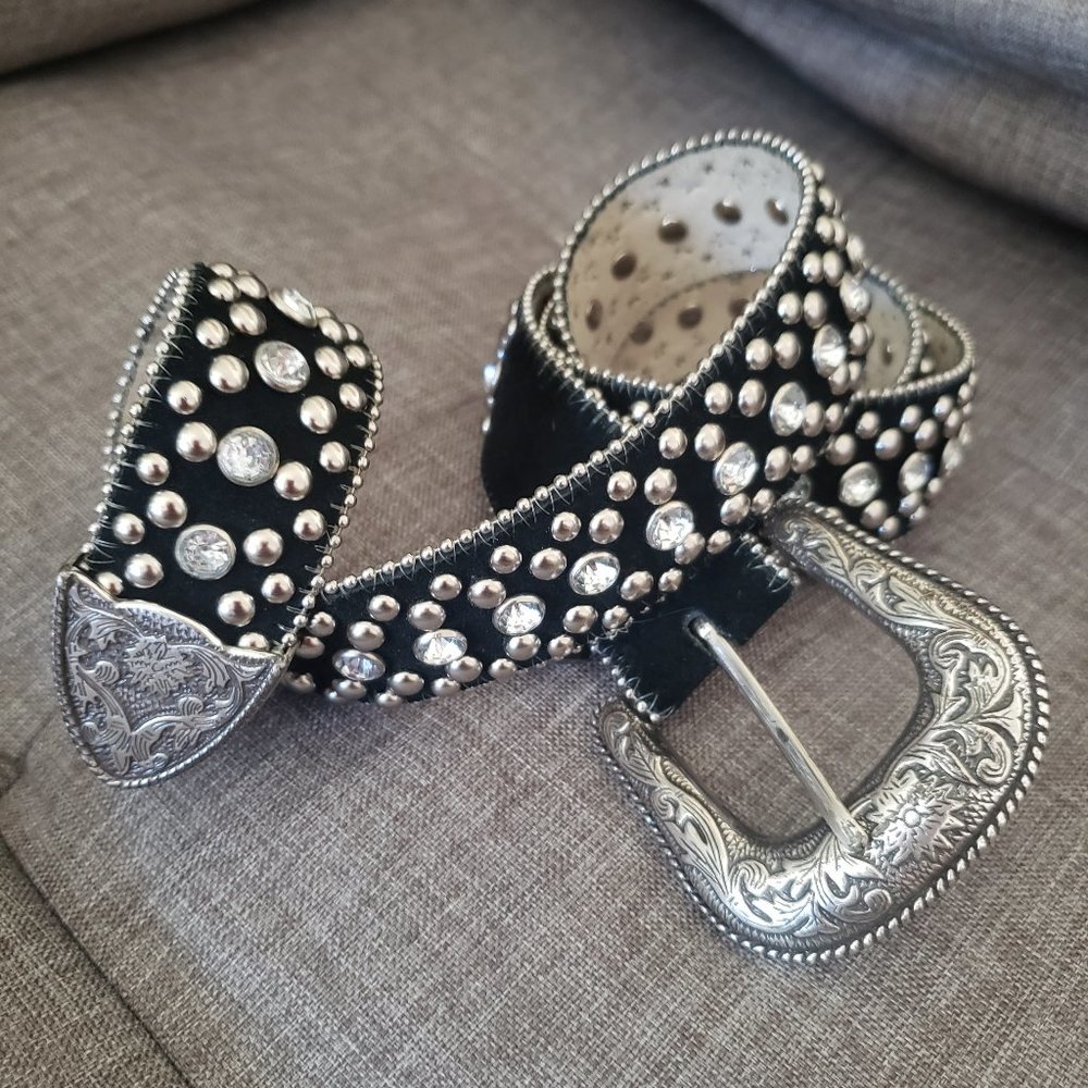 GUESS Rhinestone Studded Faux Leather Belt sz Large